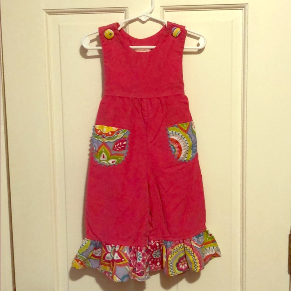 Pink Corduroy Jumper/pants with ruffles/pockets